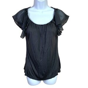 Small Slate Grey Blouse Flutter Short Sleeve Stretch 4 6 Retro Scoop Neck